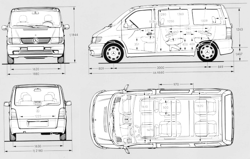 Габаритные размеры Мерседес Вито (dimensions Mercedes Vito W638)