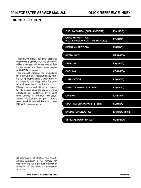 Subaru Forester SJ 2014 Service and Repair Manual