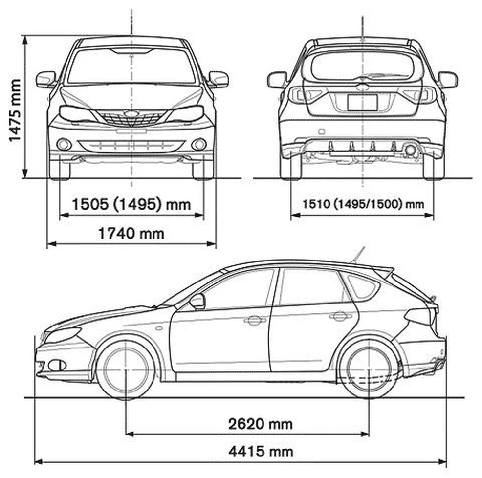 Габаритные размеры Субару Импреза хэтчбек 2007-2011 (dimensions Subaru Impreza GH/GR)